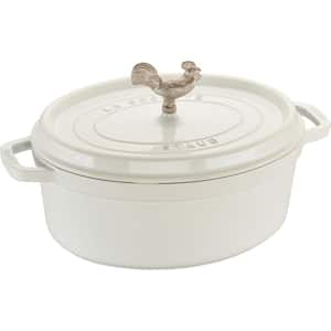 Cast Iron 5. 75 qt. Oval Cast Iron Coq au Vin Dutch Oven in White with Lid