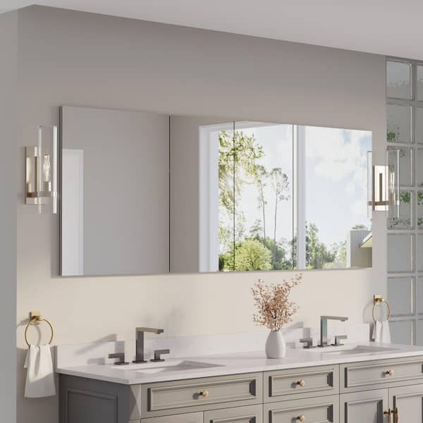 80 in. W x 30 in. H Rectangular Recess/Surface Mount Medicine Cabinet with Mirror, 4 Soft Close Door, Left or Right Open