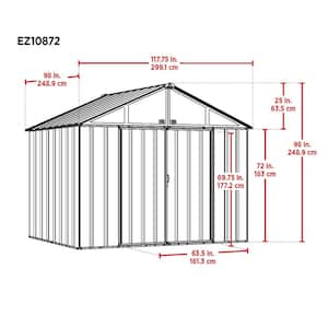 10 ft. W x 8 ft. H x 8 ft. D EZEE Extra-High Galvanized Steel Gable Shed in Charcoal/Cream with Snap-IT Quick Assembly
