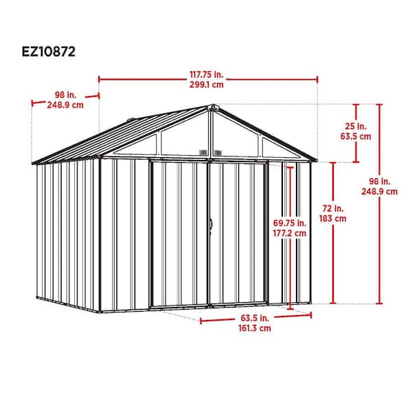Arrow 10 ft. W x 8 ft. H x 8 ft. D EZEE Extra-High Galvanized Steel Gable Shed in Charcoal/Cream with Snap-IT Quick Assembly