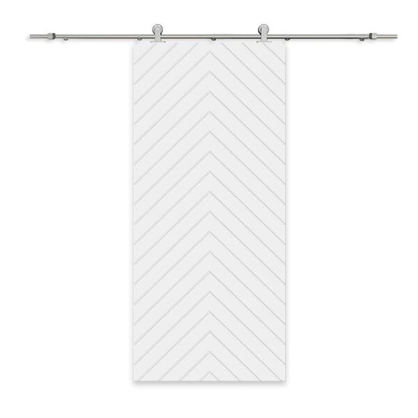 CALHOME Herringbone 30 in. x 80 in. Fully Assembled White Stained MDF Modern Sliding Barn Door with Hardware Kit