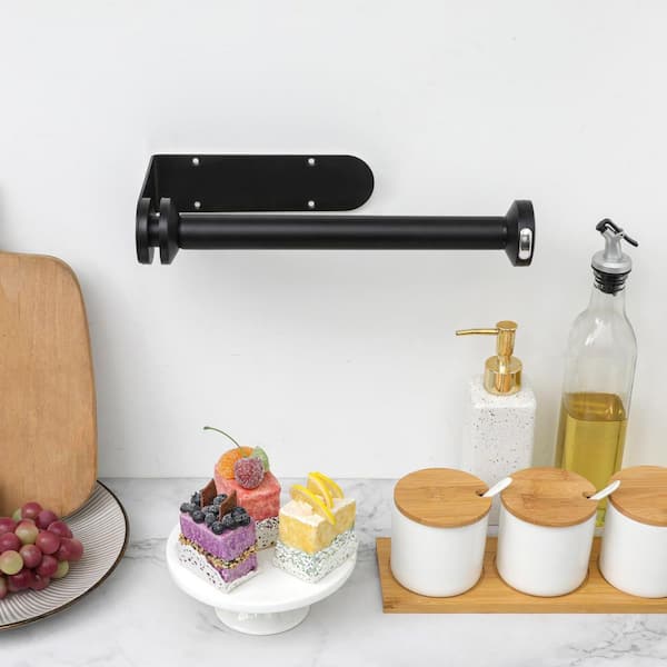 Black Stainless Steel Paper Towel Holder Under Cabinet, One-Handed Tear Wall Mount Paper Towel Holder Dispenser