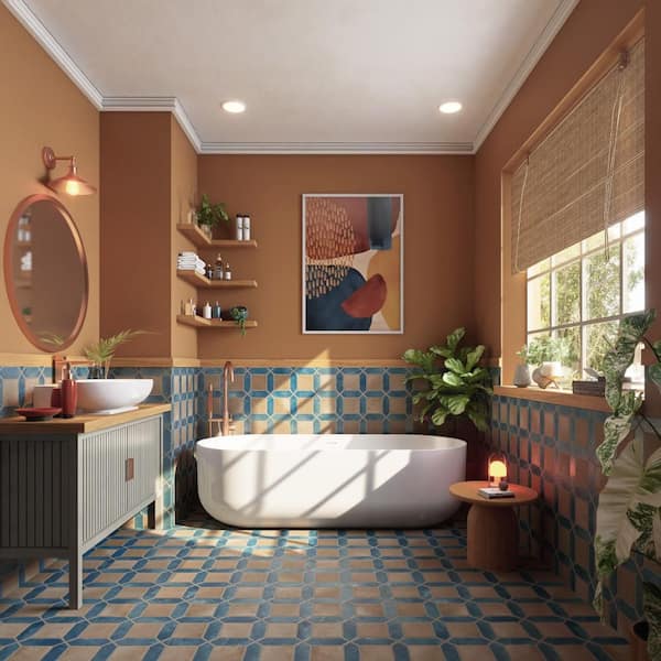 Picket Arendel 15 in. x 23 in. Blue with Terra Square Porcelain Floor and Wall Tile (11.6 sq. ft. /Case)