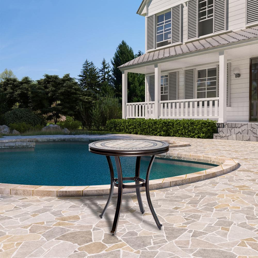 Claire and Barry 28'' Round Brown Aluminum Tile-Top Bistro Table
