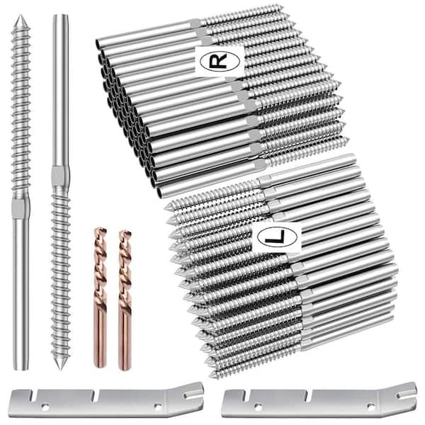 KIWDZFU 1.5 in. H x 4 in. W Silver T316 Metal Right and Left Handed Swage Lag Screws for 1/8 in. Cable, Stair Railing Kit