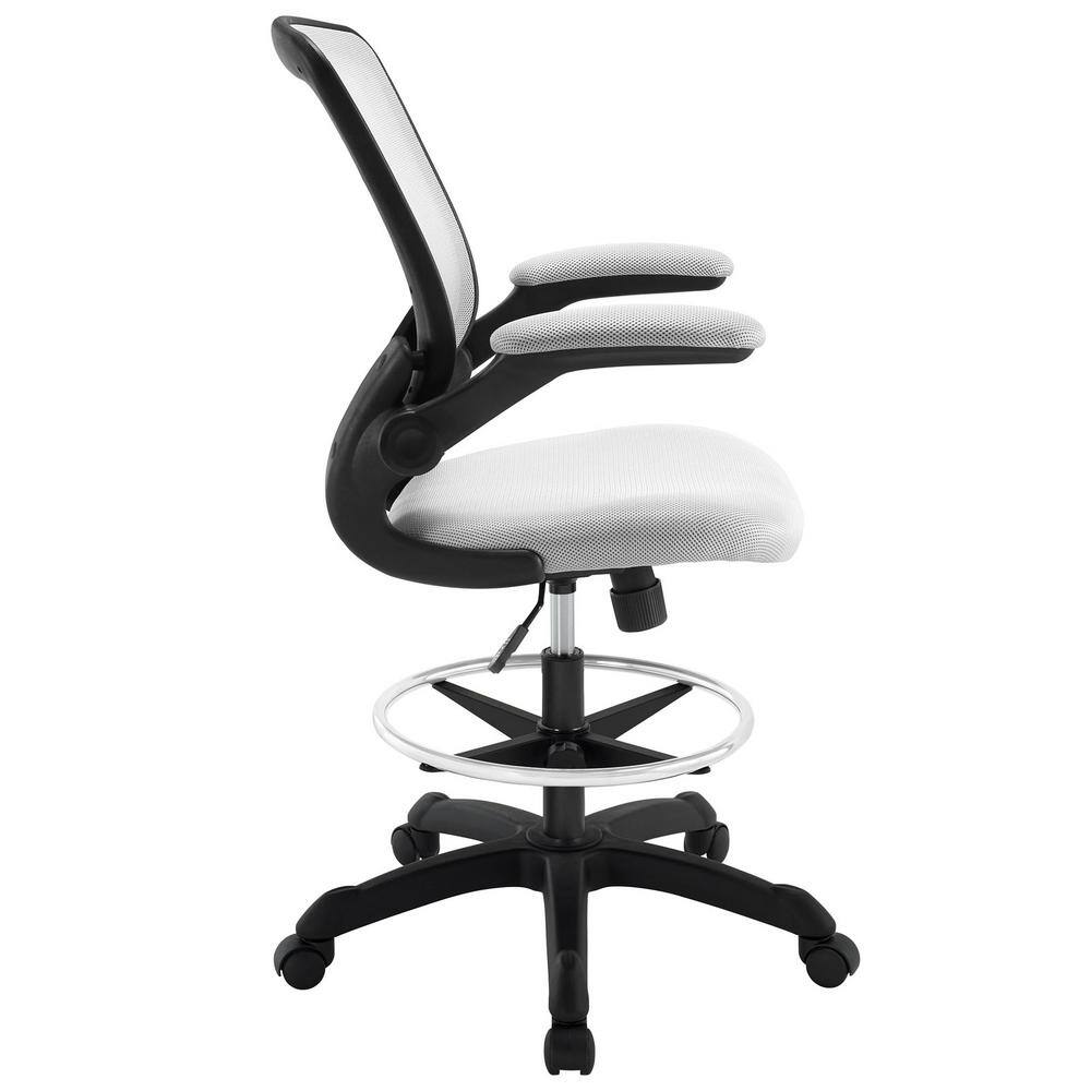 Gray Mesh Adjustable Swivel Drafting Stool with Flip-Up Arms