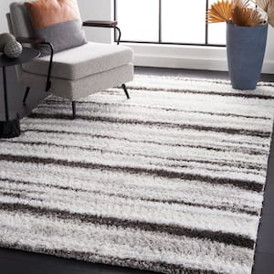 Berber Shag Light Grey/Dark Grey 9 ft. x 12 ft. Solid color Striped Area Rug