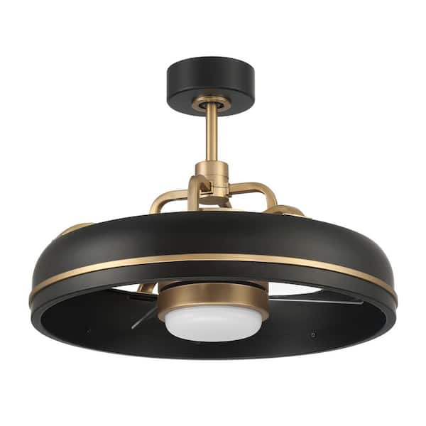 20 in. Flat Black/Satin Brass w/ Clear Acrylic Blades Angled Mount Indoor Standard Fandelier Integrated LED w/ Remote