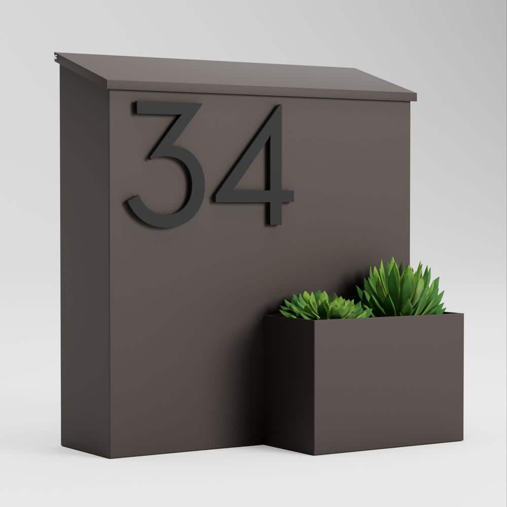 Antique Silver and Brown Aluminum Wall-Mounted Mailbox with Planter