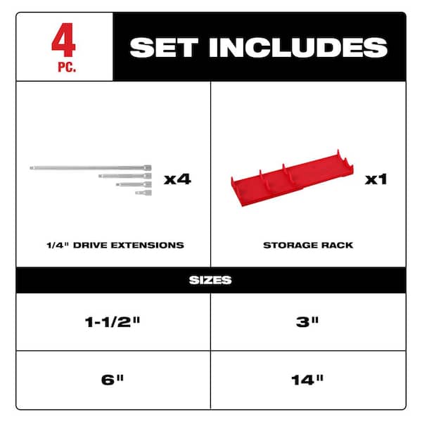 Milwaukee 1/4 in., 3/8 in., and 1/2 in. Drive Extension Set (12