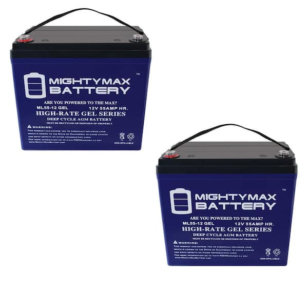 MIGHTY MAX BATTERY 12V 55AH GEL Replacement Battery for Bright Way BW-EV22IT - 2 Pack