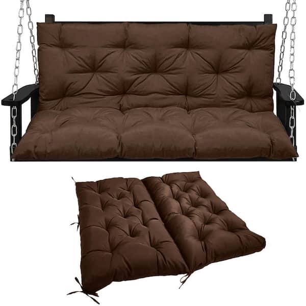 Unbranded 47 x 40 in 2-3 Seater Replacement Outdoor Swing Cushions with Back Support, Waterproof Bench Cushion (Brown)