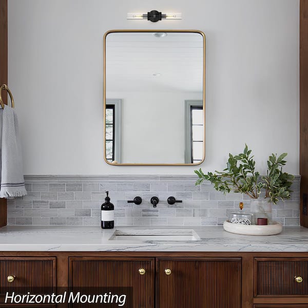 20.5 in. 2-Light Dimmable LED Black Wall Sconce, Glass Tube Knurled Wall Light, for Living Room, Bedroom, Mirror(1-Pack)