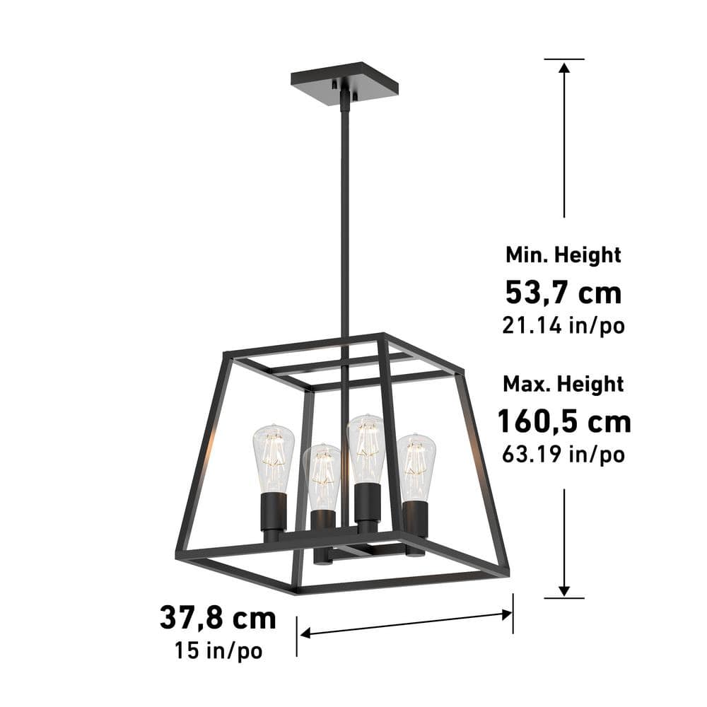 Carter Black Steel Cage 4-Light Chandelier