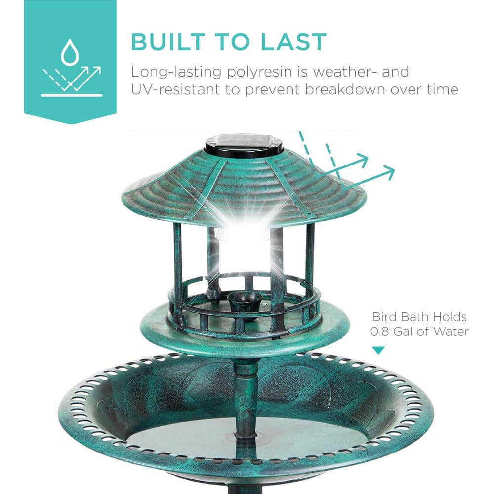 Green Solar-Powered Bird Bath Fountain with Planter Base