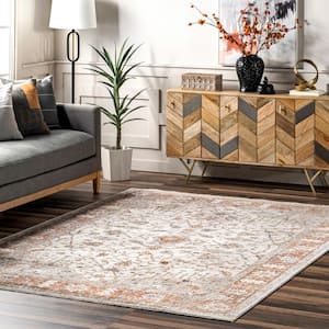 Leanne Traditional Faded Fringe Beige 6 ft. 7 in. x 9 ft. Area Rug