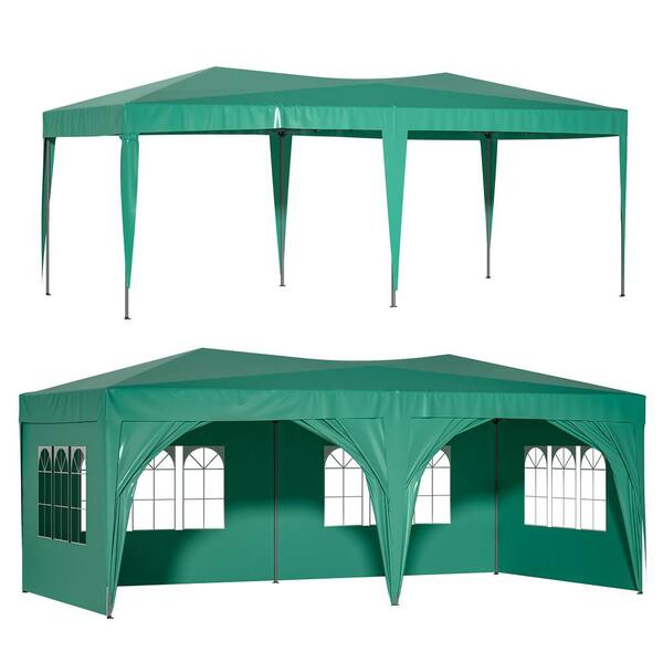 Zeus & Ruta 10 ft. x 20 ft. Green Outdoor Portable Popup Folding Tent with 6 Removable Sidewalls, Carry Bag and 6 Weight Bags