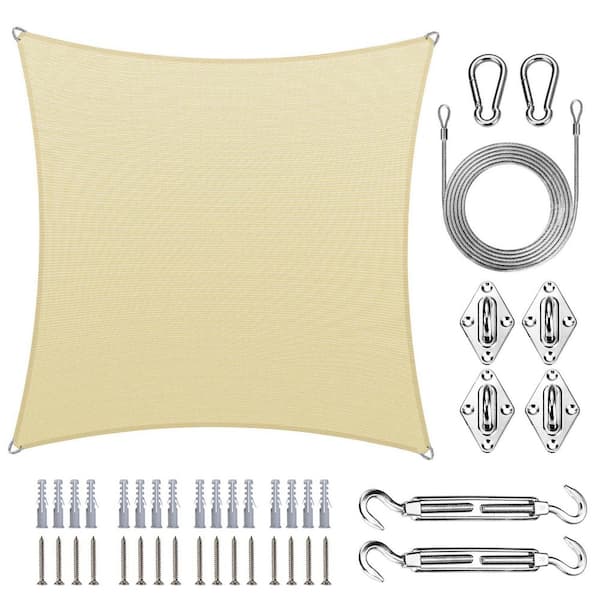 Pro Ring 24 ft. x 24 ft. Square Sun Shade Sail with Hardware Kit and Rope-Beige