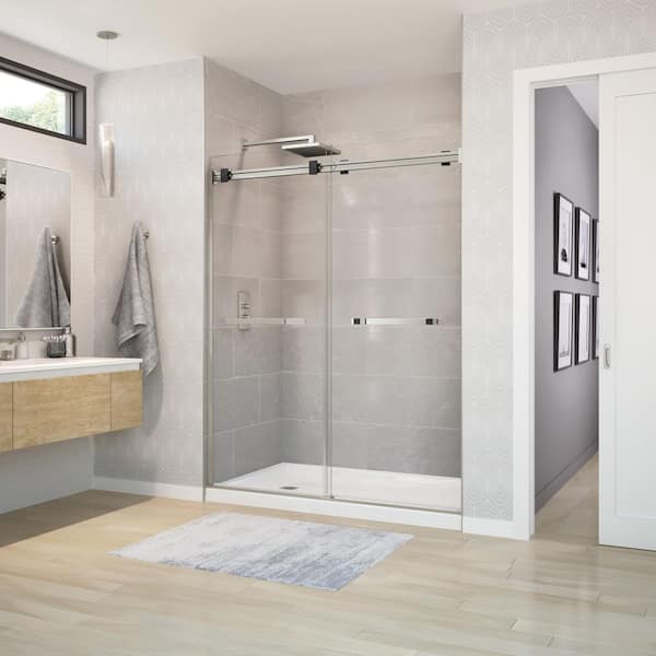 Duel 56-58 ½ x 70 ½-74 in. 8 mm Frameless Shower Door for Alcove Installation with Clear glass in Brushed Nickel