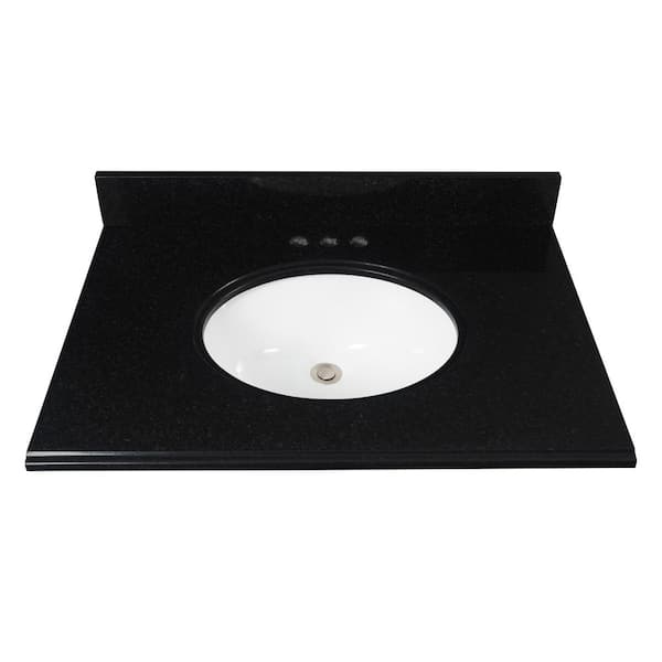 Home Decorators Collection 31 in. W x 22 in D Granite White Round Single Sink Vanity Top in Black