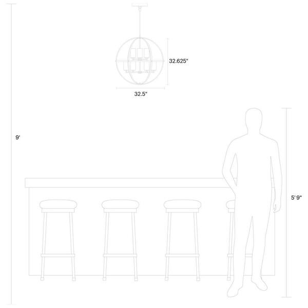 Generation Lighting - Alturas 9-Light Midnight Black Modern Hanging Globe Chandelier with Glass Shades