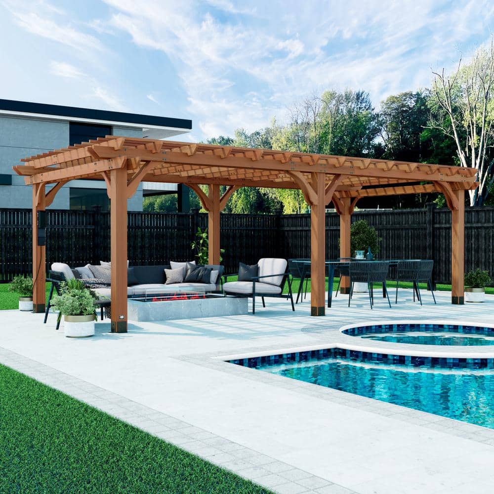 Beaumont 24' x 12' Cedar Wood Patio Pergola with Trellis Roof