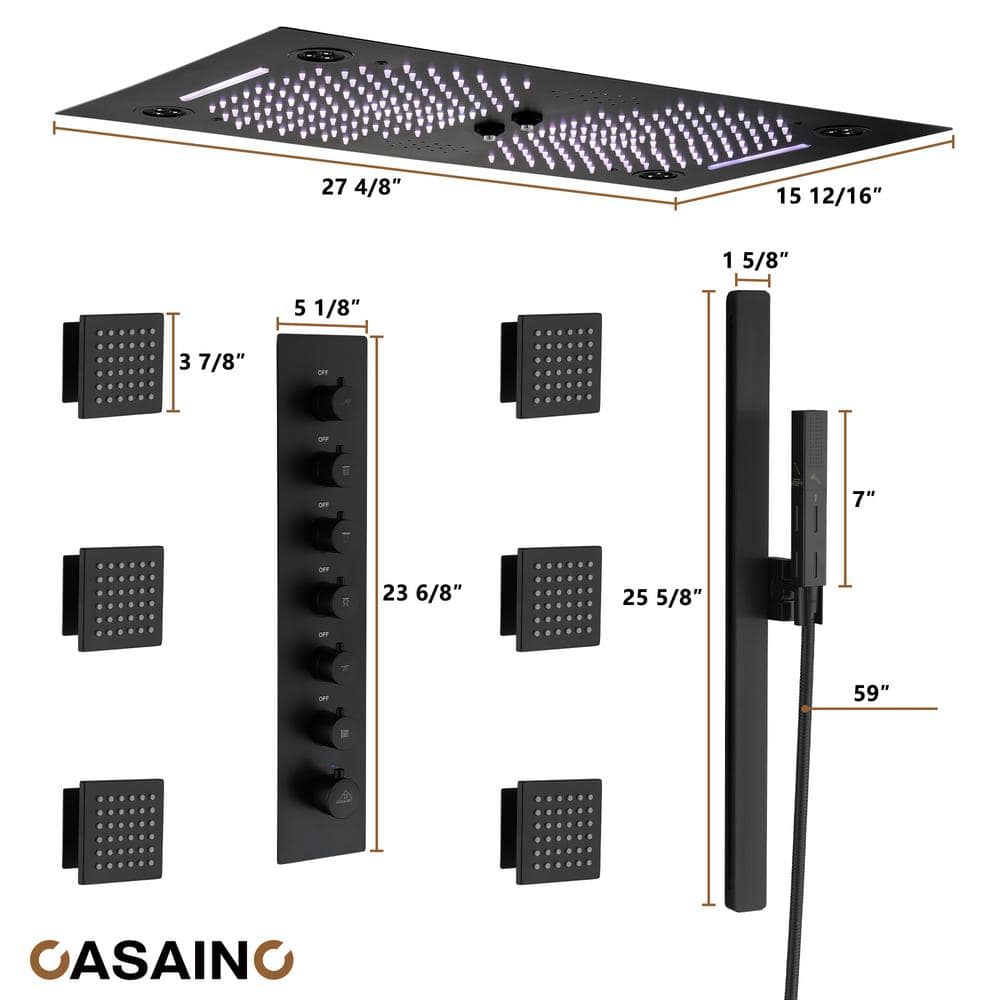Matte Black Stainless Steel Ceiling-Mounted LED Shower System