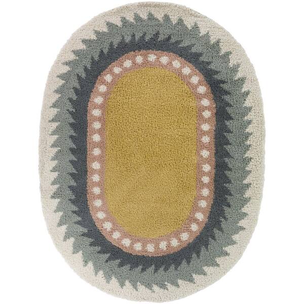 Machado Blue/Yellow 5 ft. 3 in. x 6 ft. 11 in. Oval Triangular Border Area Rug