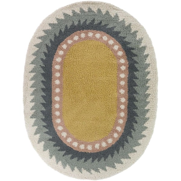 Machado Blue/Yellow 6 ft. 7 in. x 9 ft. Oval Triangular Border Area Rug
