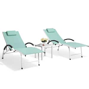 Aluminum Outdoor Lounge Chair in Green with White Side Table (2-Pack)