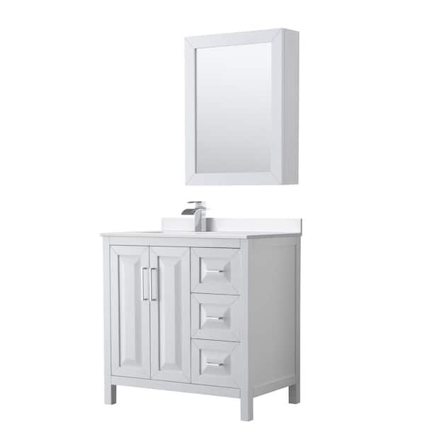 Wyndham Collection Daria 36 in. W x 22 in. D x 35.75 in. H Single Bath Vanity in White with White Cultured Marble Top and MC Mirror