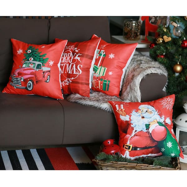 MIKE & Co. NEW YORK Christmas Themed Decorative Throw Pillow Square 18 in.  x 18 in. White and Red for Couch, Bedding (Set of 4) 50-SET-712-Y59 - The  Home Depot