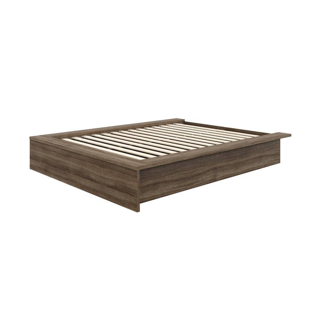 Gray Full Size Engineered Wood Upholstered Platform Bed with Drawer