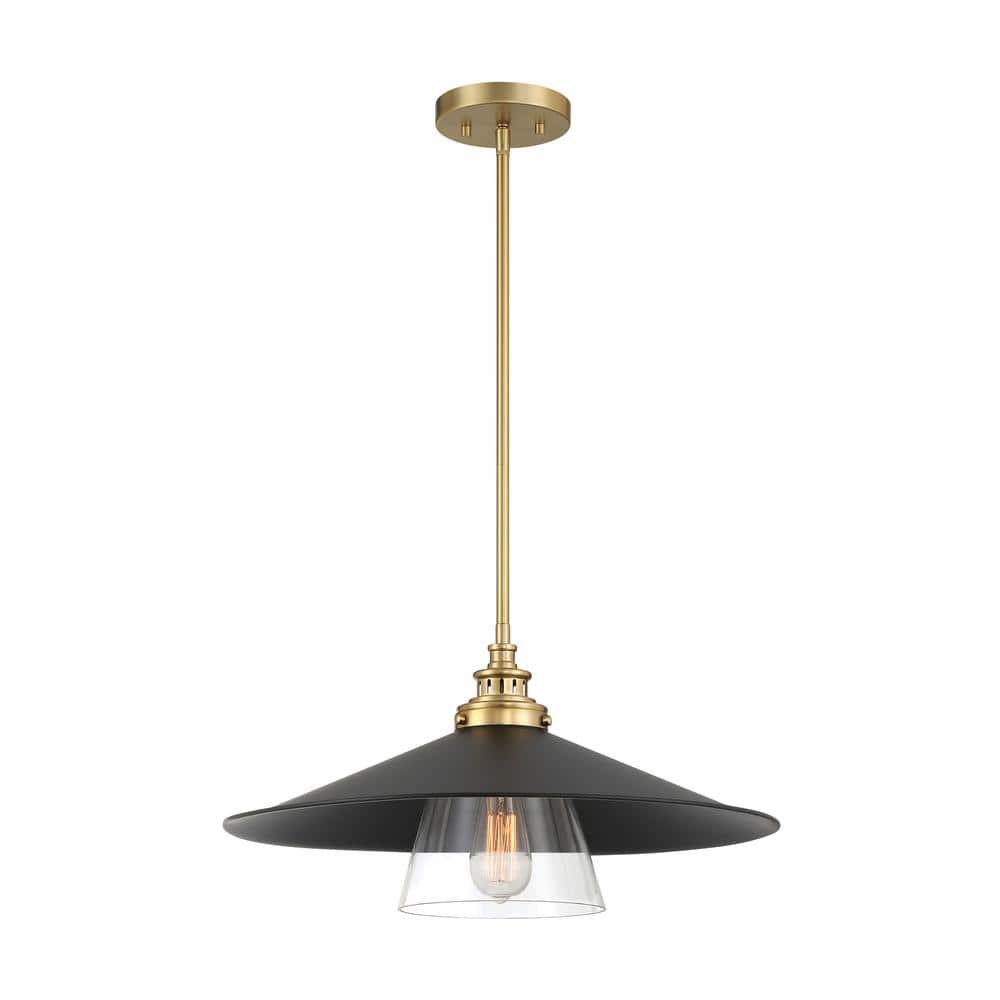 Segan 60-Watt 1-Light Black and Soft Brass Shaded Pendant Light with Clear Glass Shade price history on PriceWatchPro