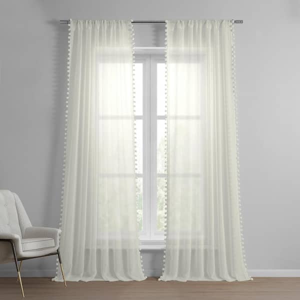 Exclusive Fabrics & Furnishings Borla Off-White Patterned Linen Sheer Rod Pocket Curtain - 50 in. W x 84 in. L (1 Panel)