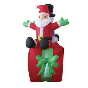 2.4 ft. W x 4 ft. H Gift Box with Santa And Snowman Rotating on Top Inflatable Airblown