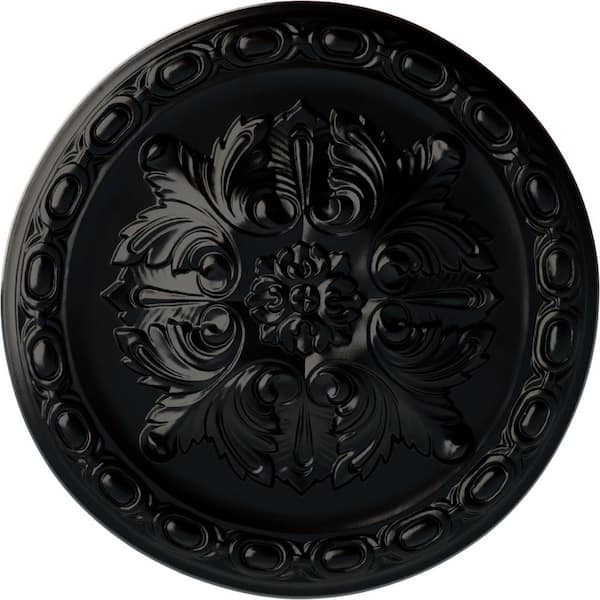 Ekena Millwork 11-3/4" x 3/8" Stockport Urethane Ceiling Medallion, Hand-Painted Jet Black