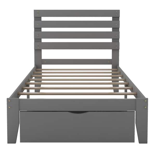 Unbranded 41.30 in W Gray Twin Size Platform Bed with Drawer