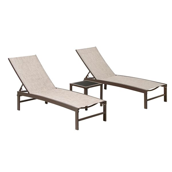 Crestlive Products 3-Piece Metal Outdoor Chaise Lounge and Glass Table