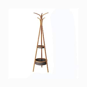 cadeninc 15.1 in. W x 66.9 in. H Natural Brown Bamboo Coat Rack with Storage  Rack Yea-LQD2-HARY - The Home Depot