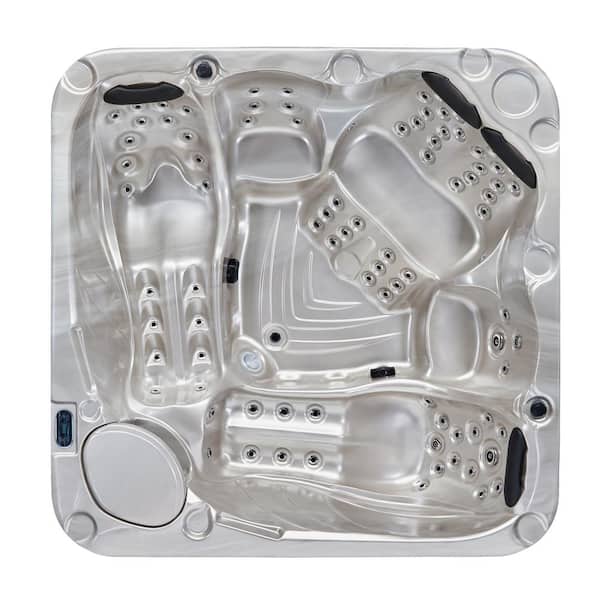 Unbranded Pacifica 6-Person 89 Jet Double Lounger Hot Tub with Bluetooth and Pearl Grey Interior