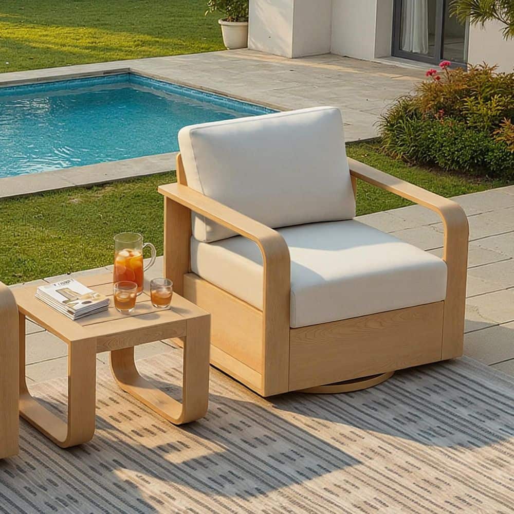 Sebastian Beige Swivel Patio Chair and Table Conversation Set with Aluminum Frame, 6.3 in. Seat Cushion, Rust-proof price history on PriceWatchPro