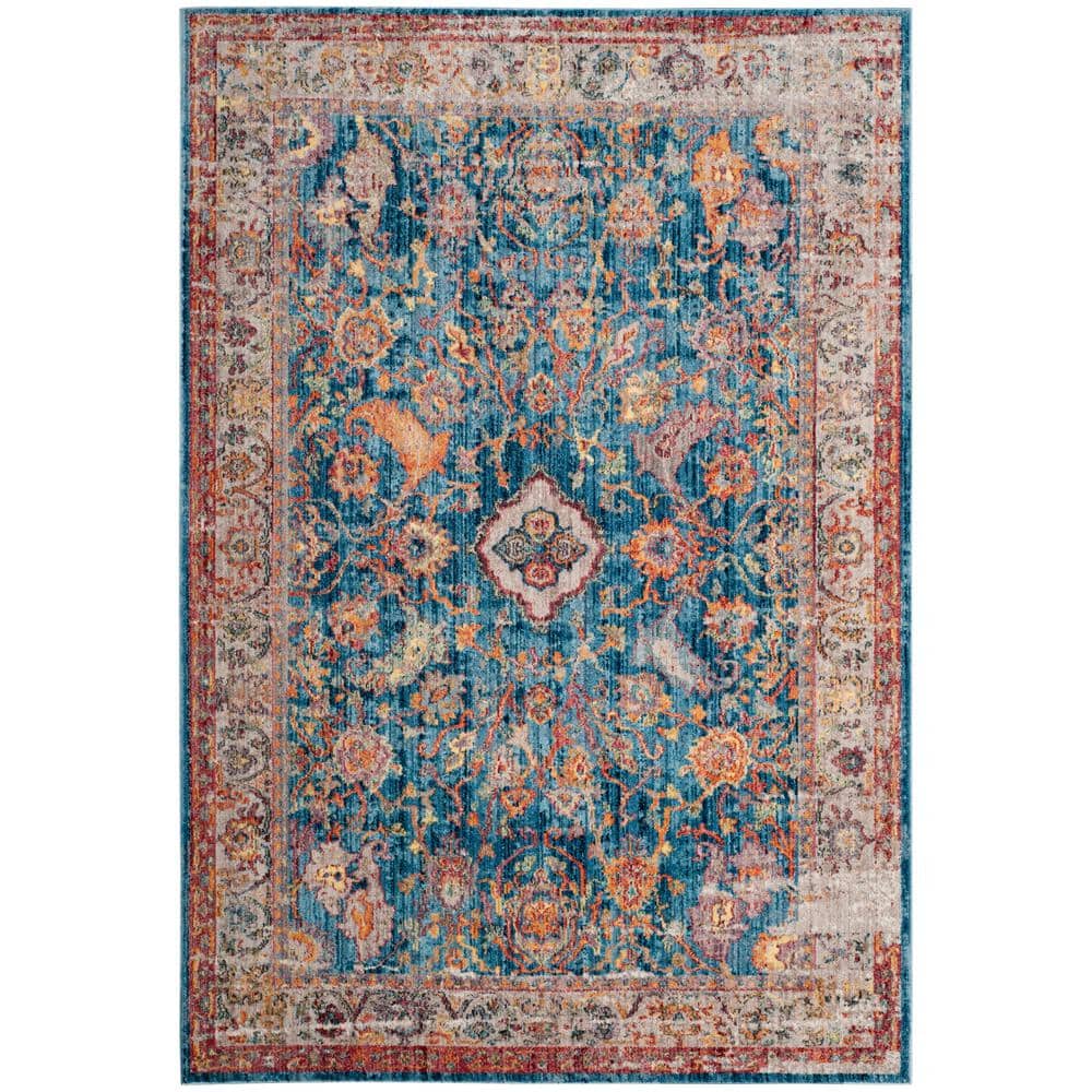Blue and Light Grey Rectangular Synthetic Easy Care Area Rug, 10' x 14'