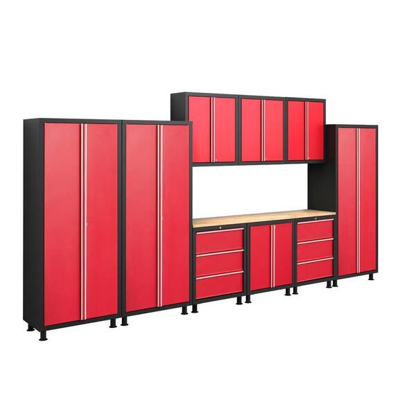 NewAge Products Bold Series 76 in. H x 168 in. W x 18 in. D Metal Cabinet Set in Red (10 Piece)