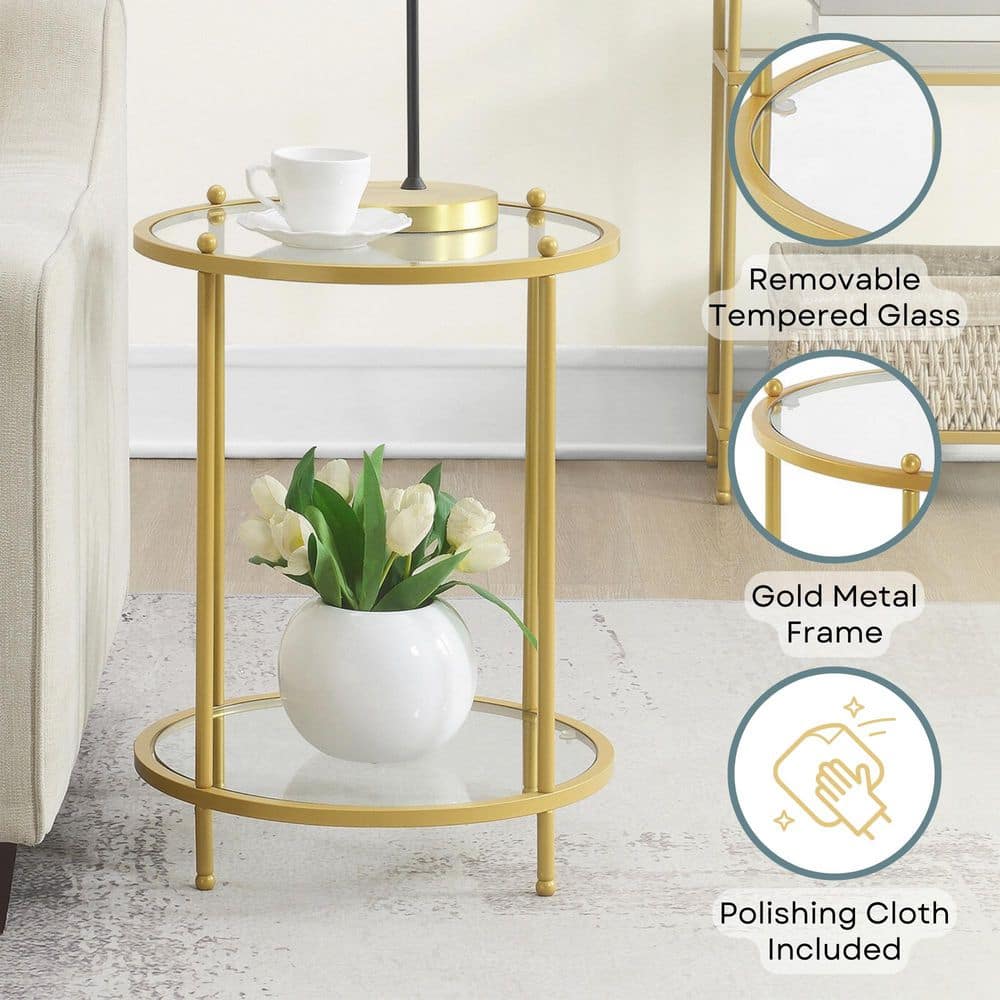 Royal Crest 18 in. Chrome Standard Height Round Glass Top End Table - thumbnail 5
