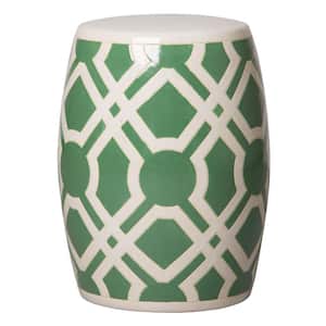 Labyrinth Meadow Green and White Ceramic Garden Stool