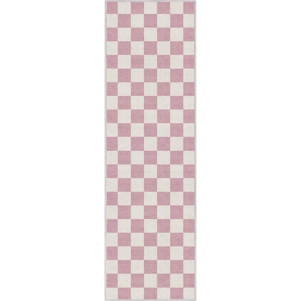 Well Woven Pink 2 ft. 3 in. x 7 ft. 3 in. Runner Flat-Weave Apollo Square Modern Geometric Boxes Area Rug