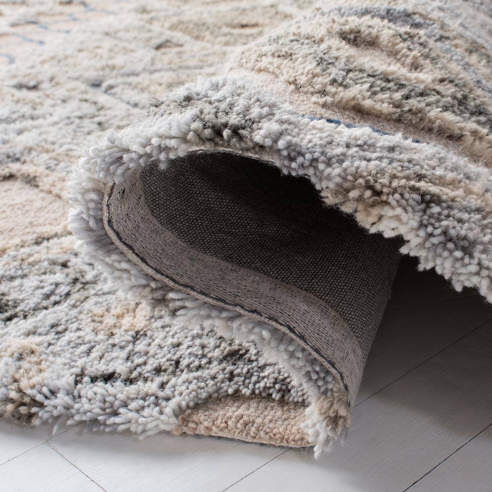 Grey and Olive Hand-Tufted Wool Moroccan Shag Runner Rug