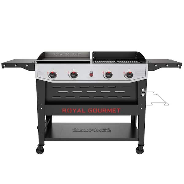 Royal Gourmet 4-Burner Gas Grill and Griddle Combo with Cooking Grates, Black and Silver, Heavy-Duty and Durable for Outdoor Cooking