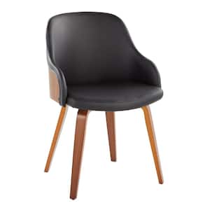 Bacci Black Faux Leather and Walnut Wood Arm Dining Chair